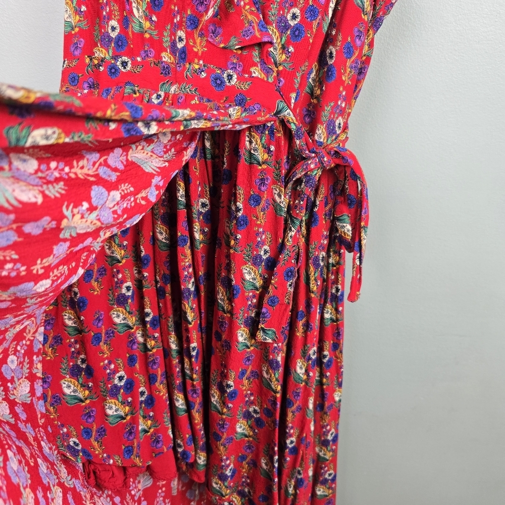 MAEVE BY ANTHROPOLOGIE Rosalia Wrap Dress Ruffled Floral Red Womens Size 12 - Picture 6 of 16
